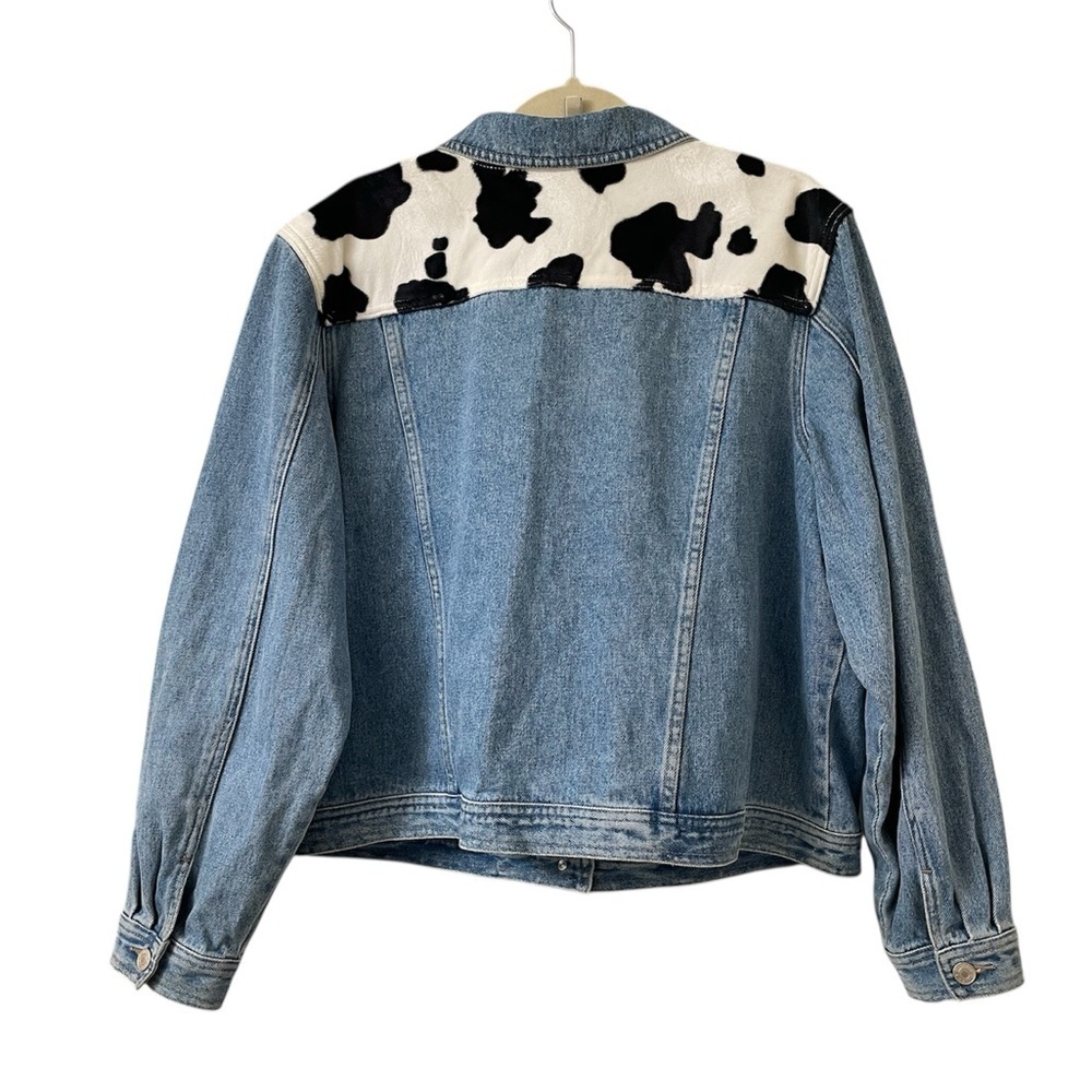 Baccini Cow Print Denim Jean Jacket with Button Closure Size 22 Vintage - Picture 2 of 9